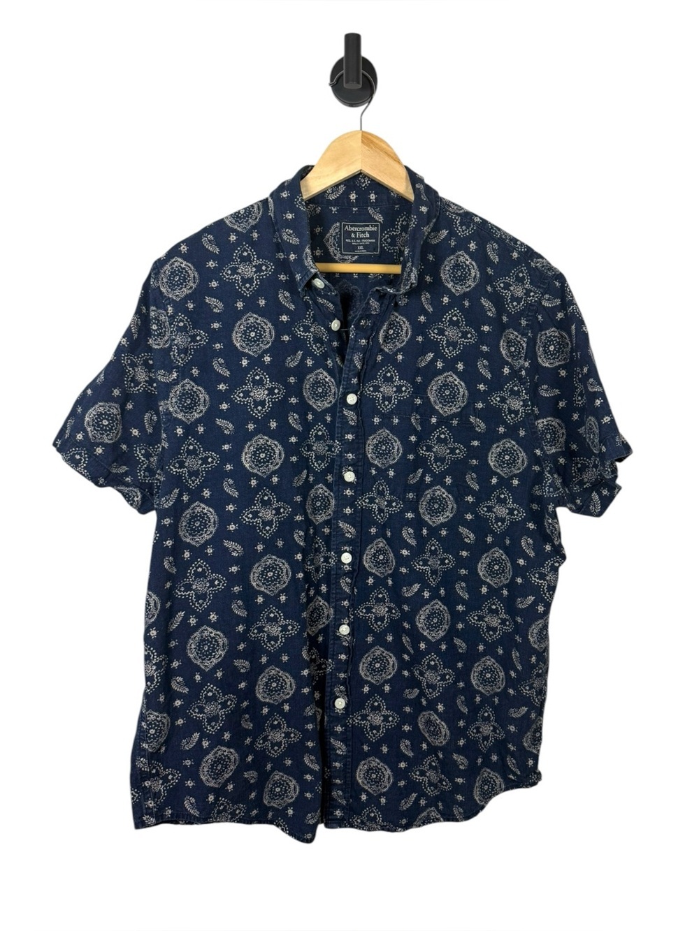 Abercrombie & Fitch Mens Bandana Print Button Down Shirt Navy XXL